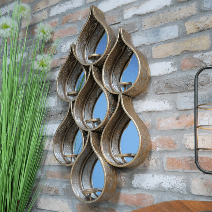 Rain Drop Gold Mirror & Candle Holder