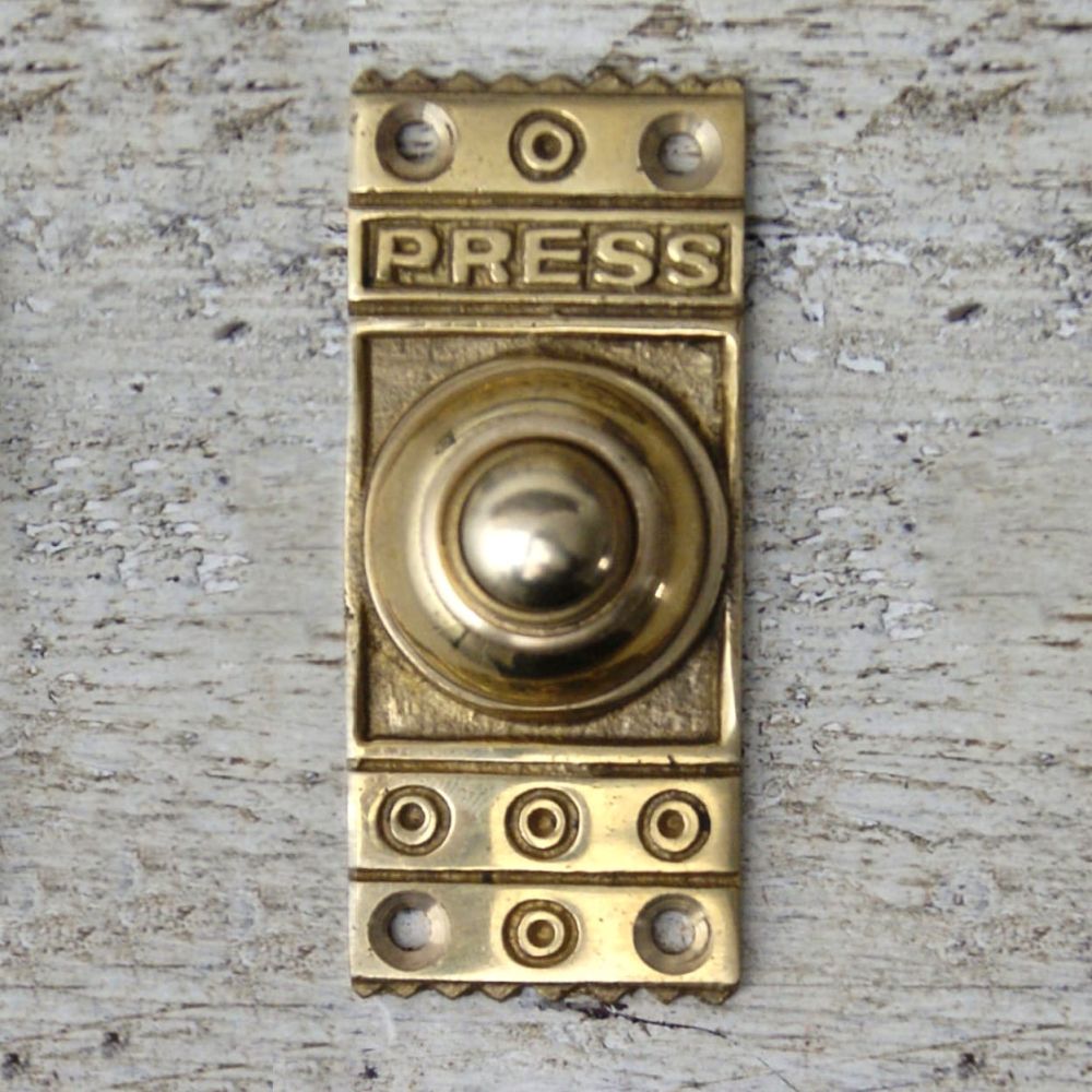 Retro "Push" Polished Brass Door Bell Push