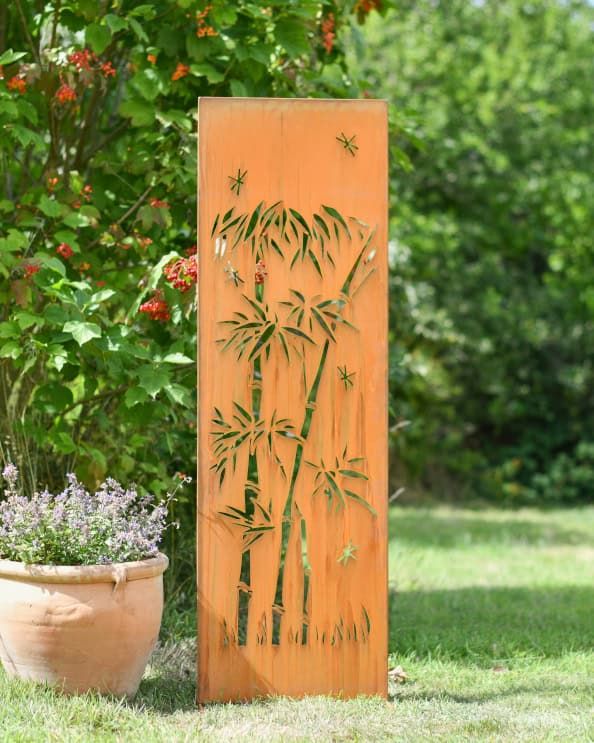 Rustic Bamboo Steel Freestanding Garden Screen