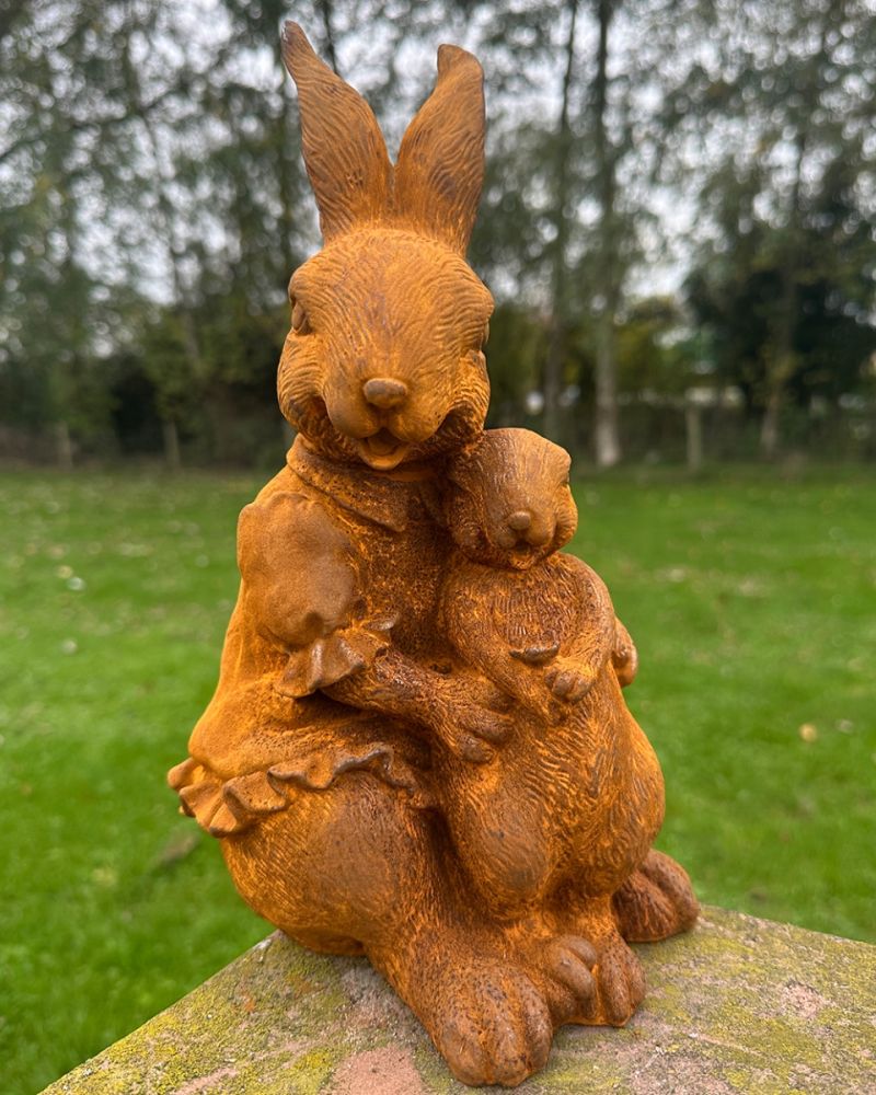 Rustic Cast Iron 'Ochre & Umber' The Rabbits Garden Sculpture