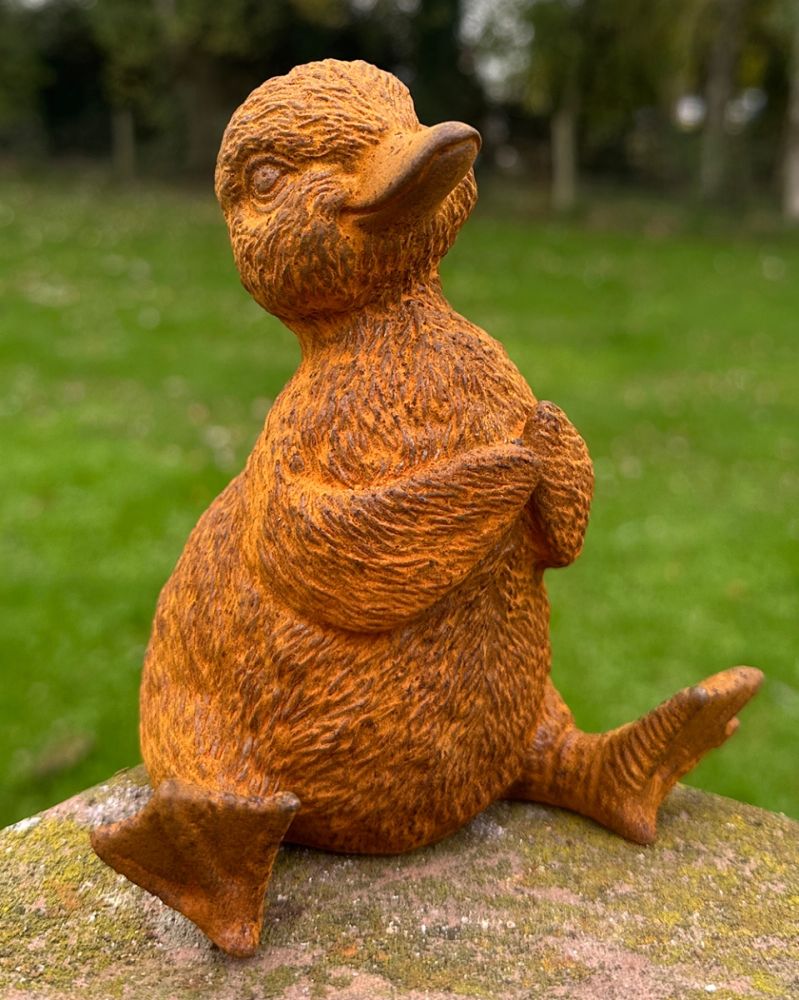 Rustic Cast Iron 'Ponder' The Duckling Garden Sculpture