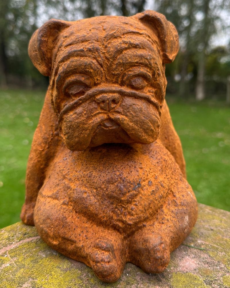 Rustic Cast Iron Sleeping Bulldog Garden Sculpture