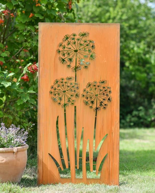 Rustic Dandelion Steel Freestanding Garden Screen
