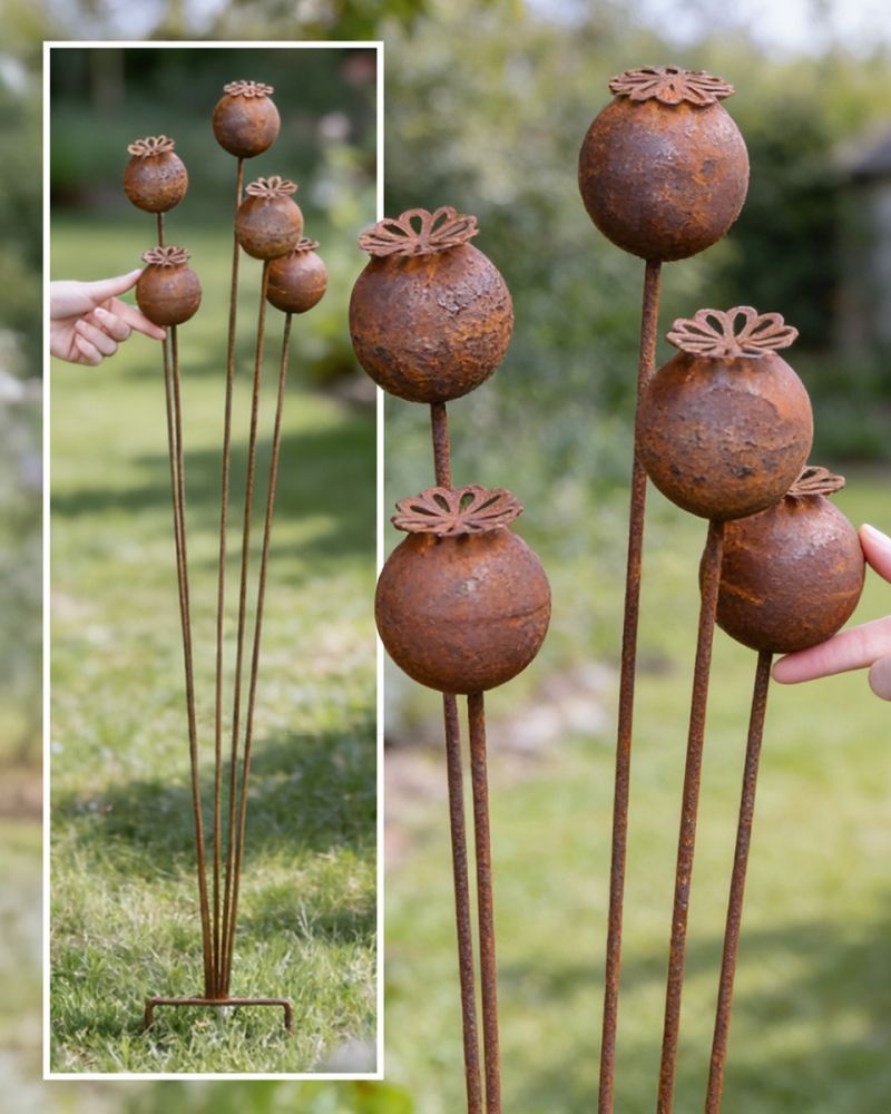 Rustic Poppy Seed Head Garden Lawn Spike