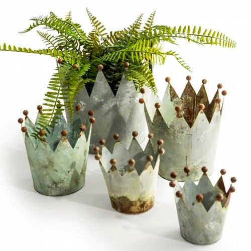Set of Five Rustic Effect Crown Planters