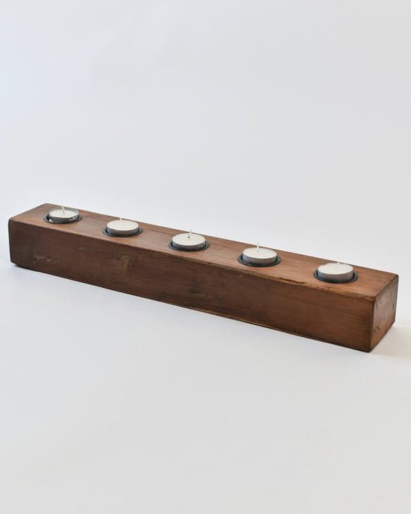 Set Of Two Recycled Hardwood Tealight Holders - Five