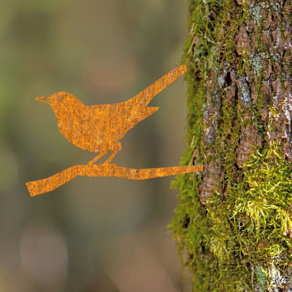 Steel Blackbird Tree Spike In Rustic