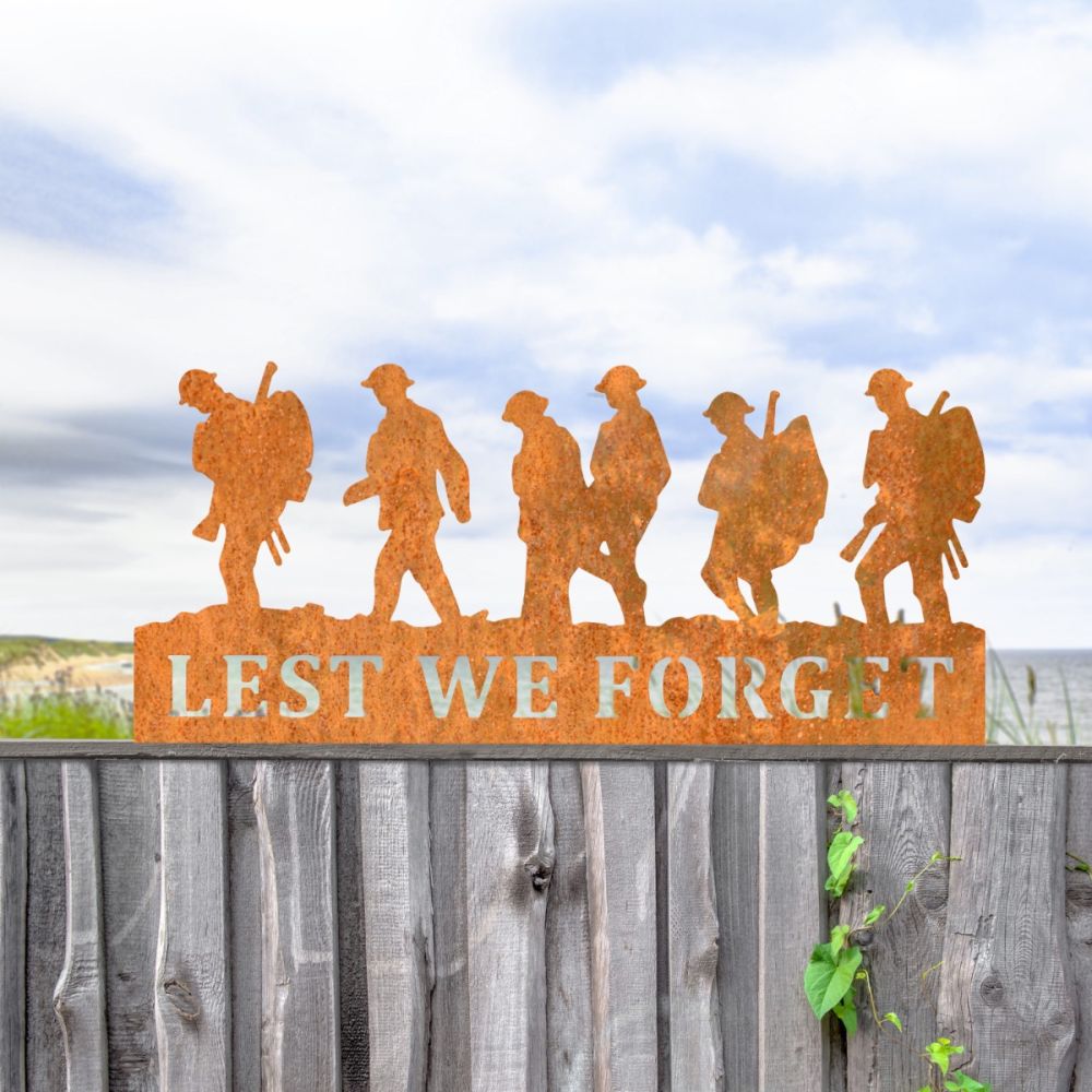 Steel Rustic "Lest We Forget" Fence Topper