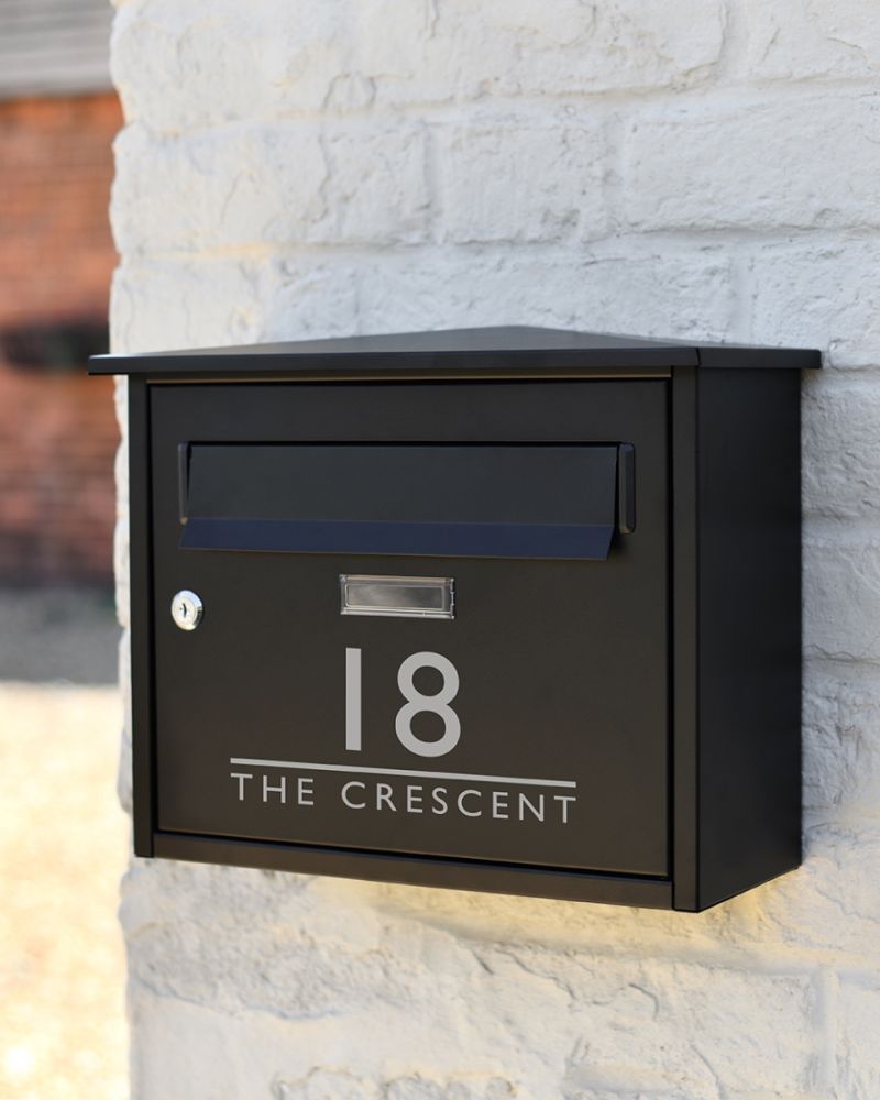 Steel 'Watts' Wall Mounted Contemporary Post Box In Black Personalised