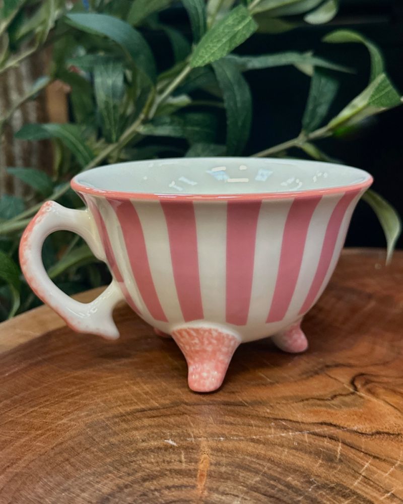 'Sweet Shop' Pink & White Striped Ceramic Tea Cup