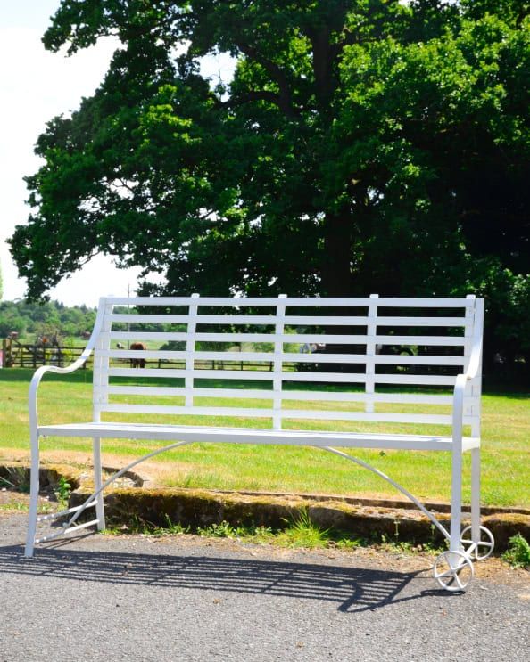 'The Farnham' Wrought Iron Three Seater Garden Bench - Antique White