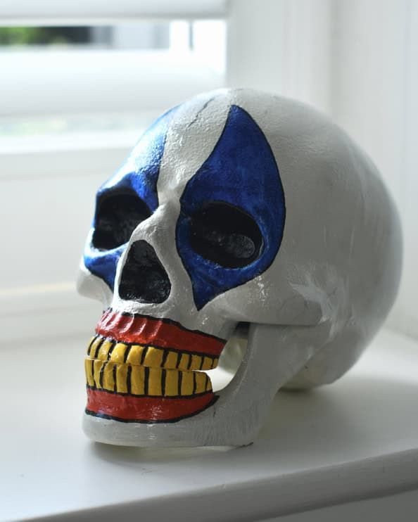 'The Jester' Cast Aluminium Blue Clown Skull Home Ornament 