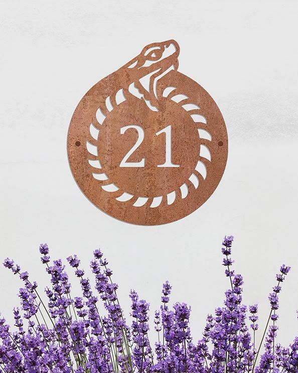 The Serpent Circular House Number Sign - Rustic