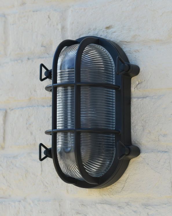 Traditional Black 'Seapoint' Oval Nautical Bulkhead Wall Light - 20cm