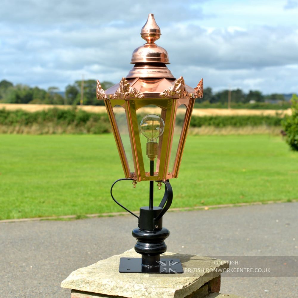 Traditional Copper Hexagonal Pillar Lantern Set - 86cm