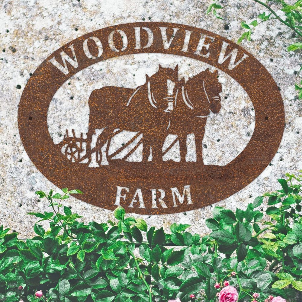 Rustic Horse and Plough Oval House Name Sign