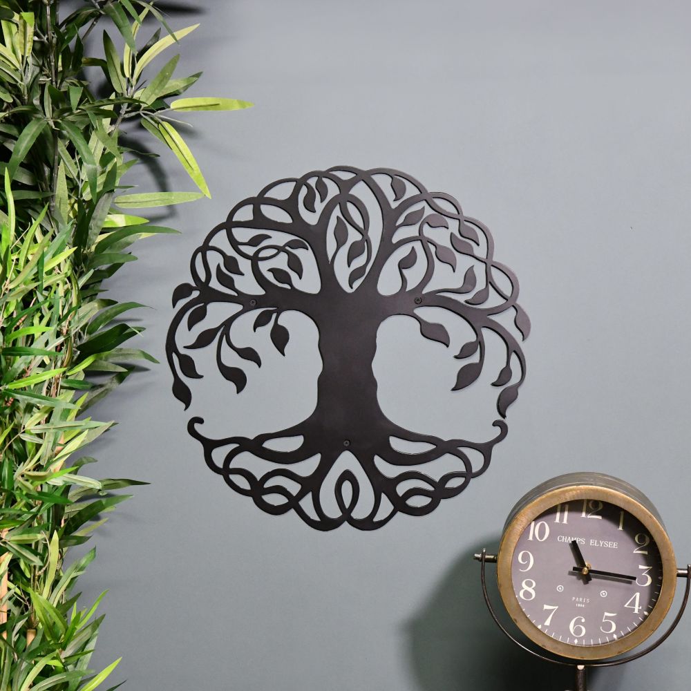Tree of Life Steel Wall Art on Blue Wall