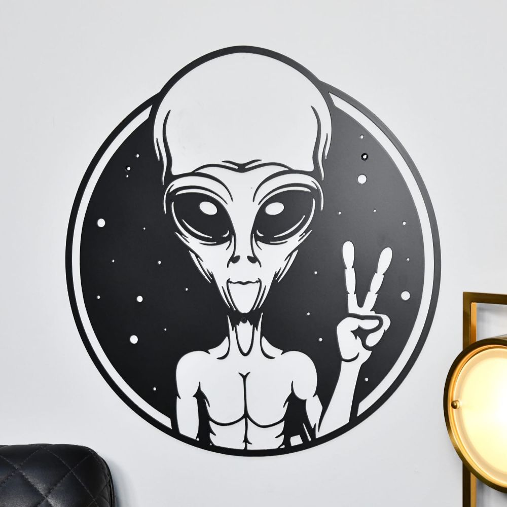 Black Alien Peace Sign Wall Art