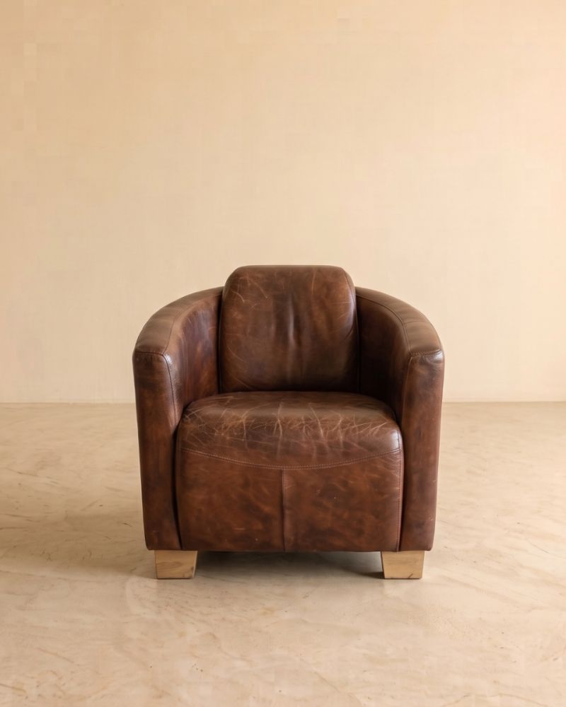 Brazilian Leather and Oak Wood Cigar Chair