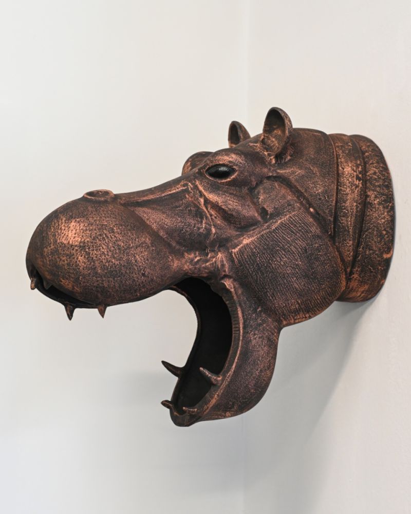 Copper Cast Aluminium Wall Mounted Hippopotamus Head 