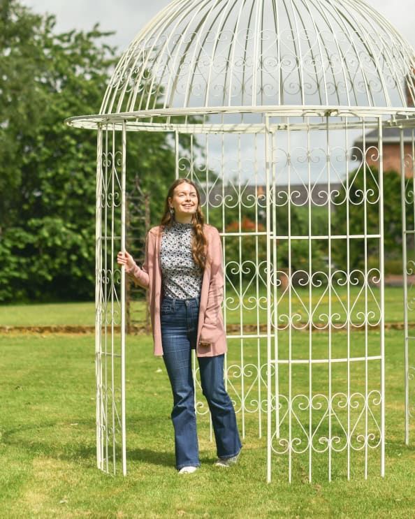 Wrought Iron Deluxe 'Aurelia' French Cream Powder Coated Garden Gazebo