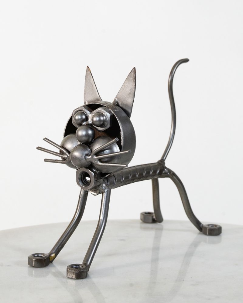 'Zinc' The Cat Scrap Metal Art Sculpture - 15cm
