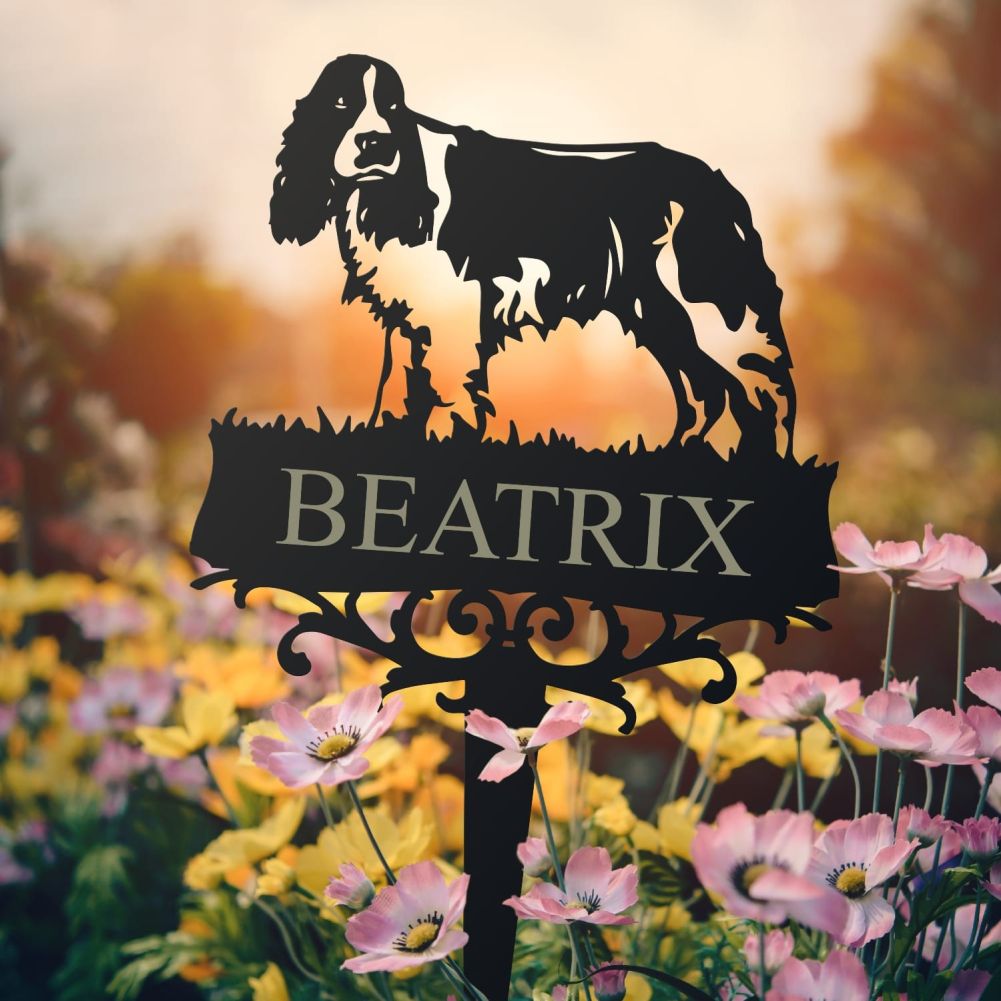 English Springer Spaniel Memorial Ground Spike With Flowers