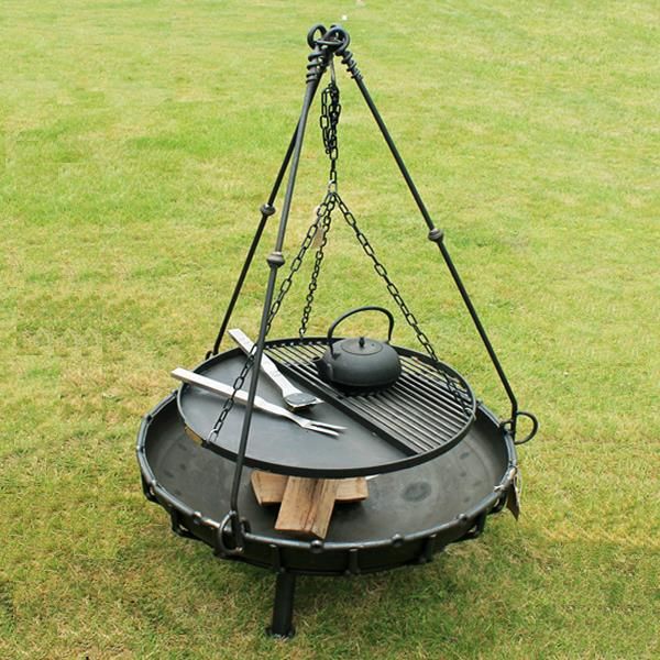 Traditional Iron Tripod Cooking Rack With Grill And Fire Pit Tools