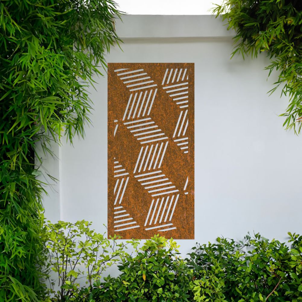 3D Geometric Square Pattern Garden Wall Screen - Rustic