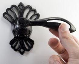 The Forge ' Peacock' Ornate Left Handed Lever Handle With Key Hole - Scale 