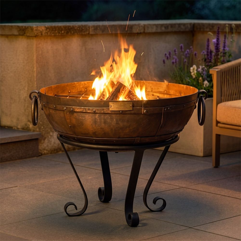 Iron Kadai Fire Bowl & Grill - 50cm At Night