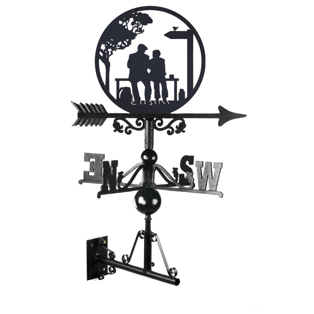 Couple On a Bench Iron Weathervane On White With Bracket