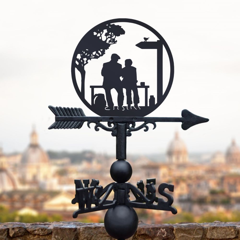 Black Steel Weathervane with Couple on Bench