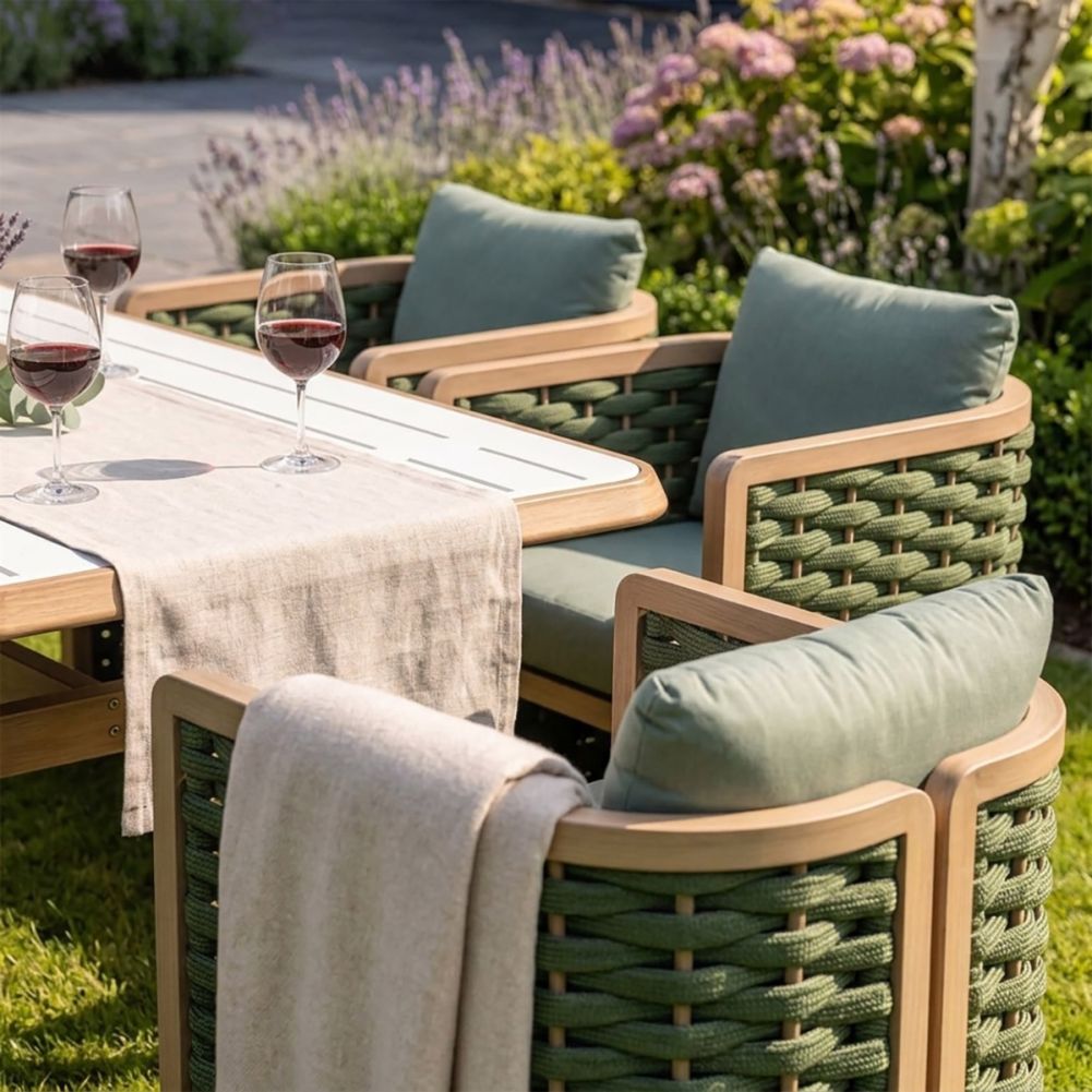 Close up of Six Seat Garden Lounge Set & BBQ Digital Illustration