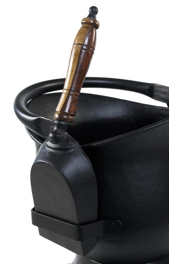 Large Coal Scuttle with Shovel on White Background