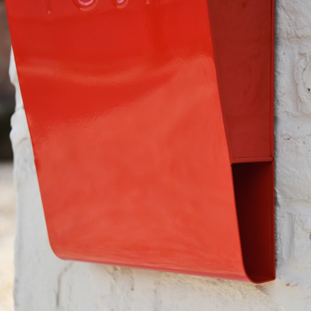 Close-Up of Newspaper Holder on “Apple Orchard” Red Berkley Hill Post Box With Lock
