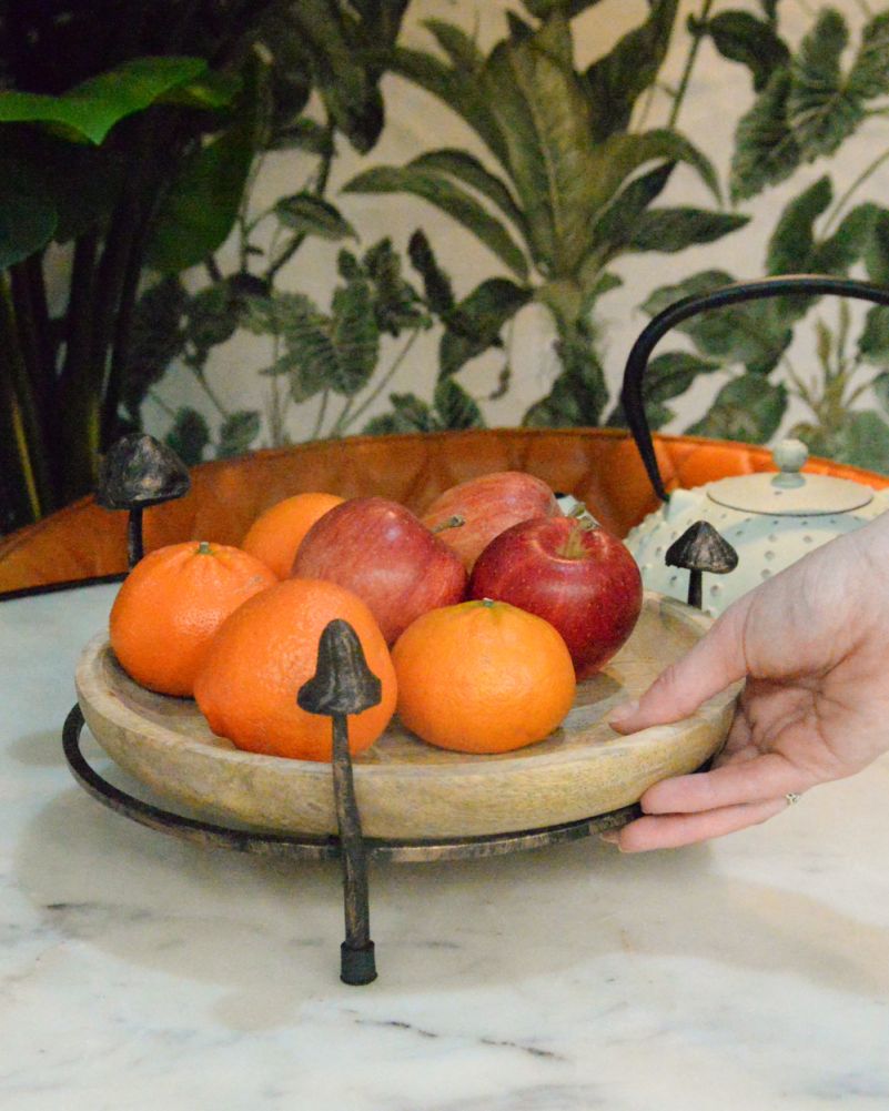 Mango Wood & Metal Bronze Toadstool Tray To Scale