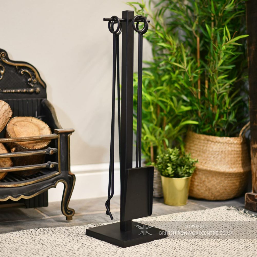 “Whityard Avenue” Tall Black Companion Set by Fireplace
