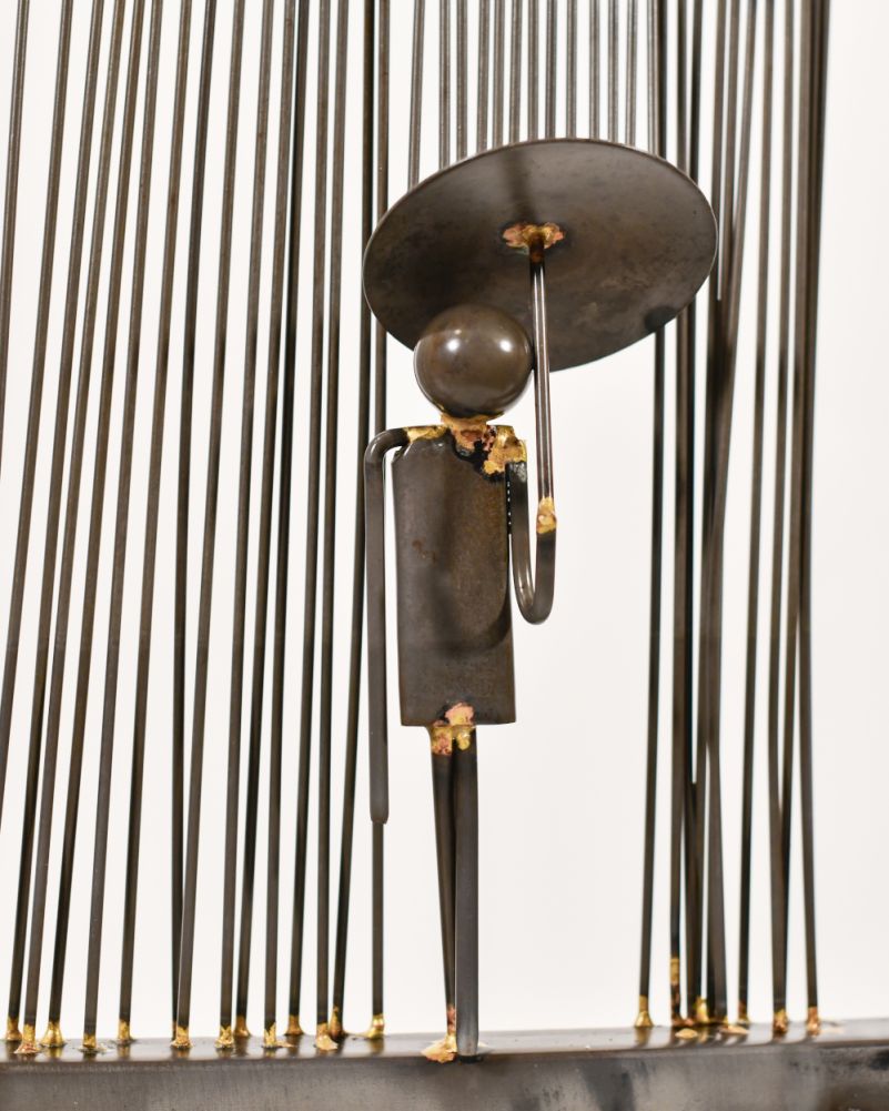 A Rainy Day Scrap Metal Art Sculpture Close Up