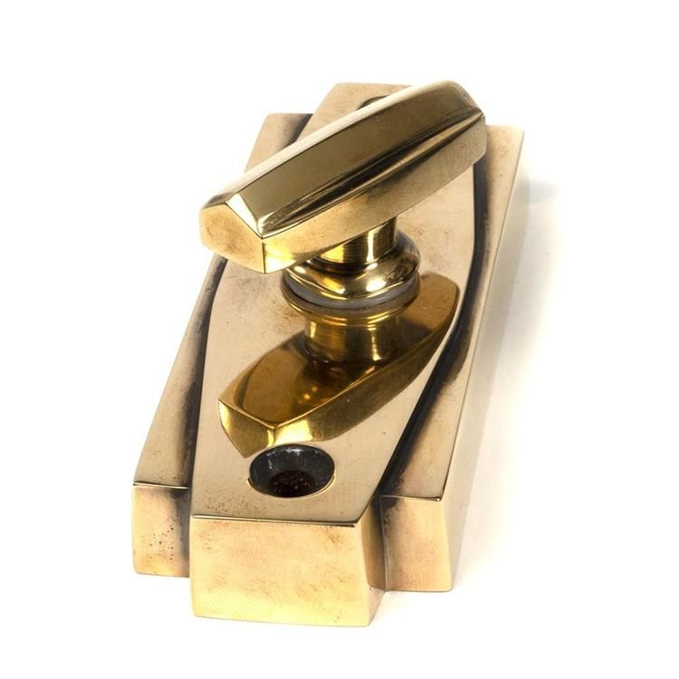 Aged Brass Art Deco Bathroom Thumb Lock Font