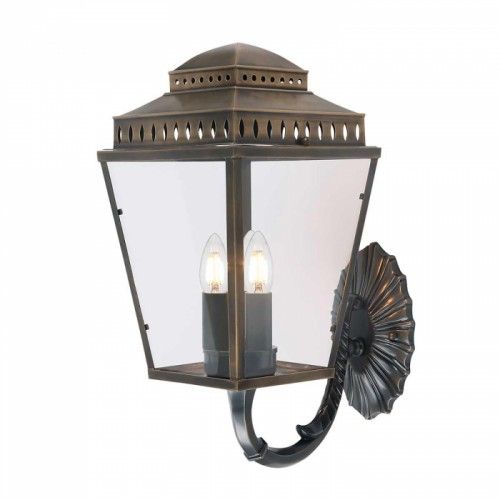 Aged Brass Georgian Ornate Three Bulb Wall Lantern