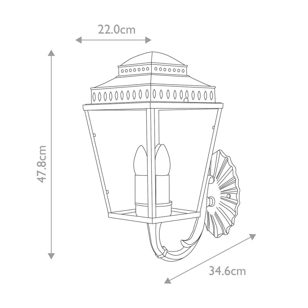 Aged Brass Georgian Ornate Three Bulb Wall Lantern Dimensions