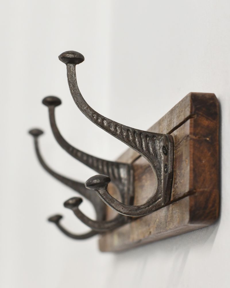 Side Of The Rustic Recycled Wood & Iron Coat Hooks 