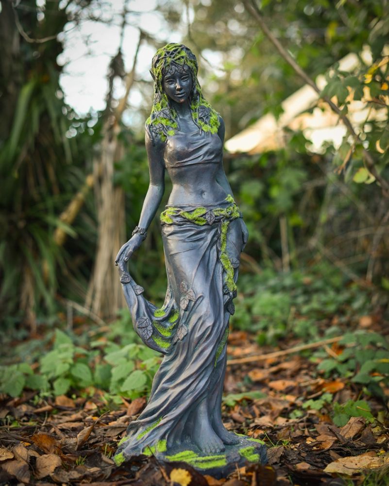 Aged Verdigris 'Elleth' The Resin Elf Garden Sculpture In Setting