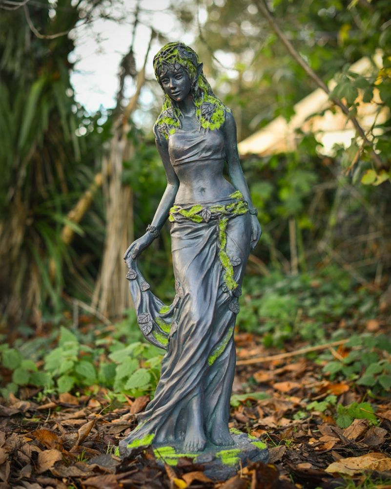 Aged Verdigris 'Elleth' The Resin Elf Garden Sculpture Front