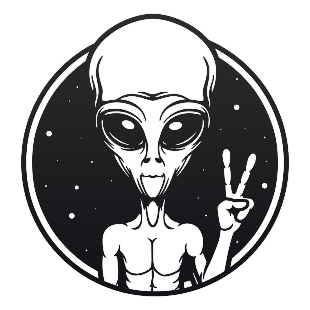 Black Alien Peace Sign Wall Art On a White Background
