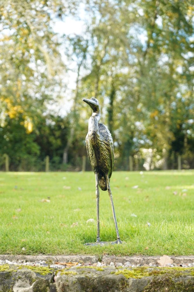 Aluminium Black & Gold Crane Garden Sculpture Front