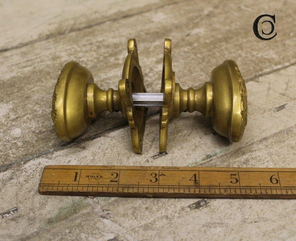 Antique Brass Art Nouveau Door Knob Set