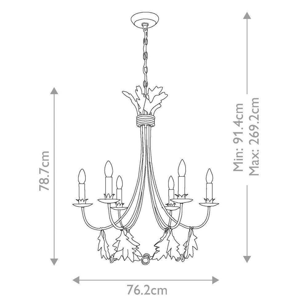 Antique Brass 'Aurum' Six Light Chandelier Dimensions