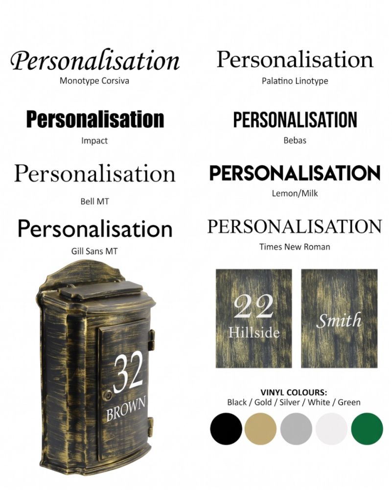 Antique Brass post box vinyl fonts